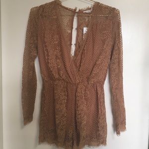 BluPepper Tan Lace Romper